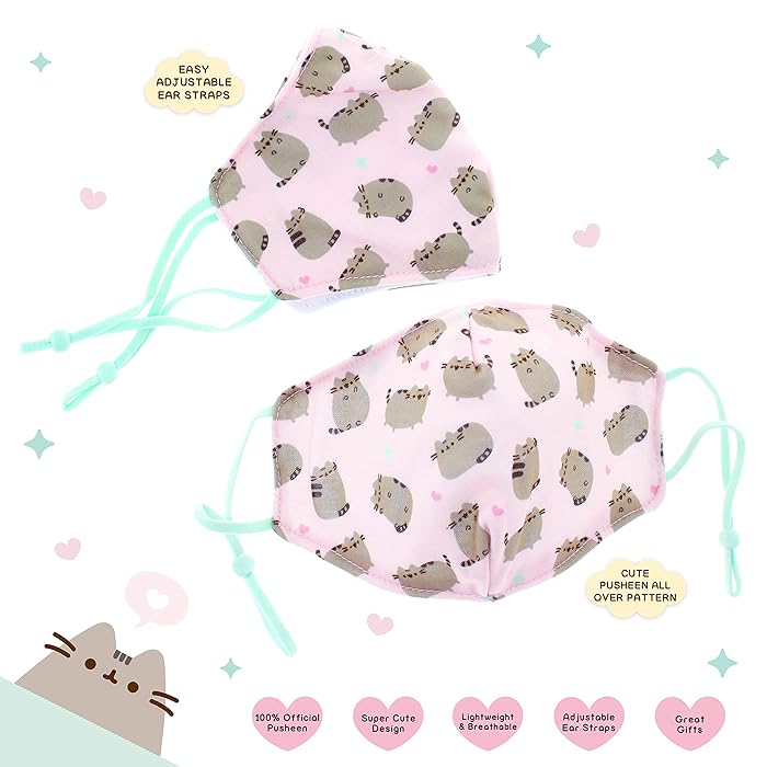 Pusheen Kids Face Mask - Cat Design - Cotton - Age 6-12 Years