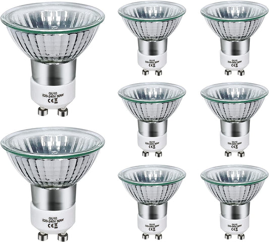 8x 50W GU10 Halogen Bulbs Dimmable Spotlight Bulb 2 Pin Warm White 700lm 2800K