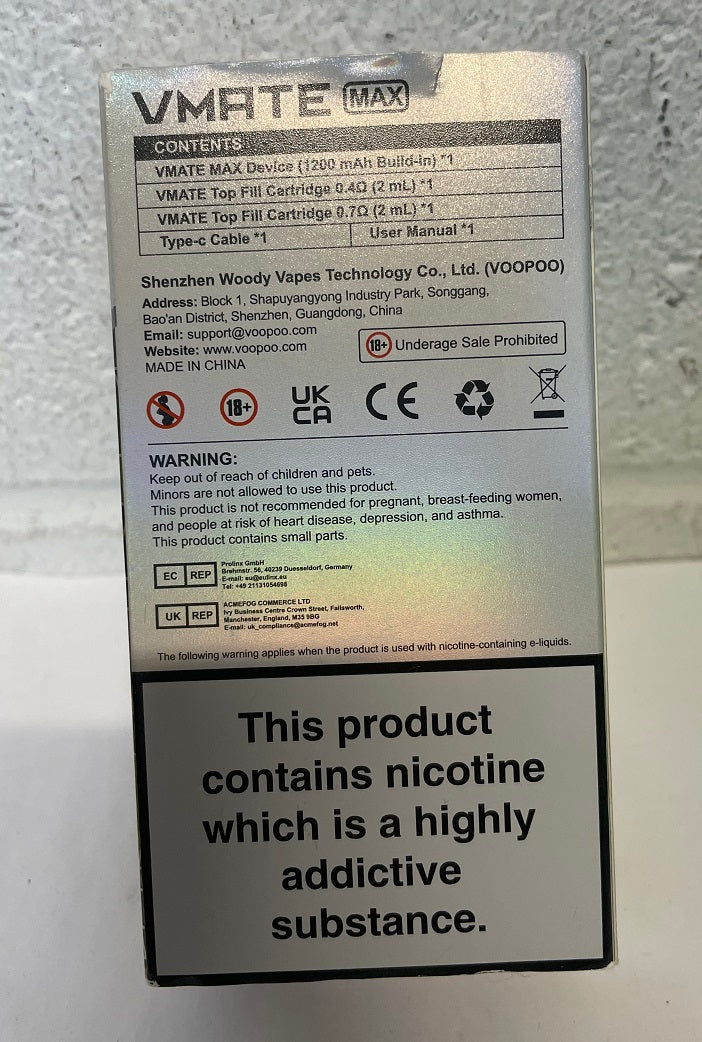 VOOPOO VMATE MAX Pod Kit 30W Vape - Glacier Silver