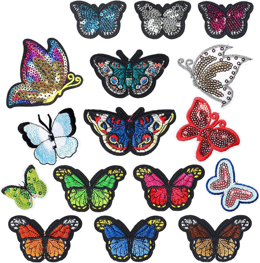 16 Pack Butterfly Iron On Patches Embroidered For DIY