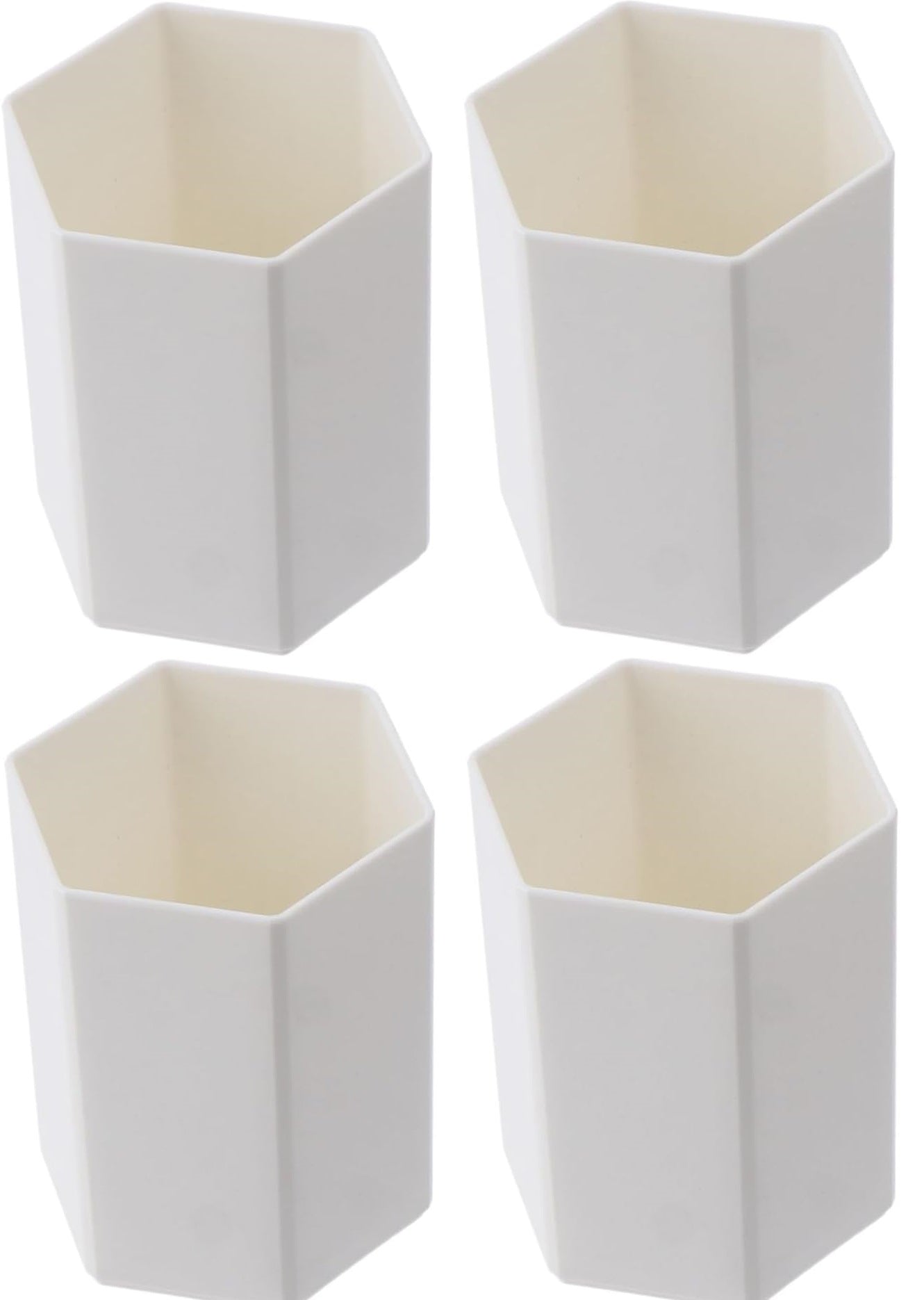 4x Plastic Pen Holder Hexagon Desktop Organizer Pencil Pot White 10cm Tall