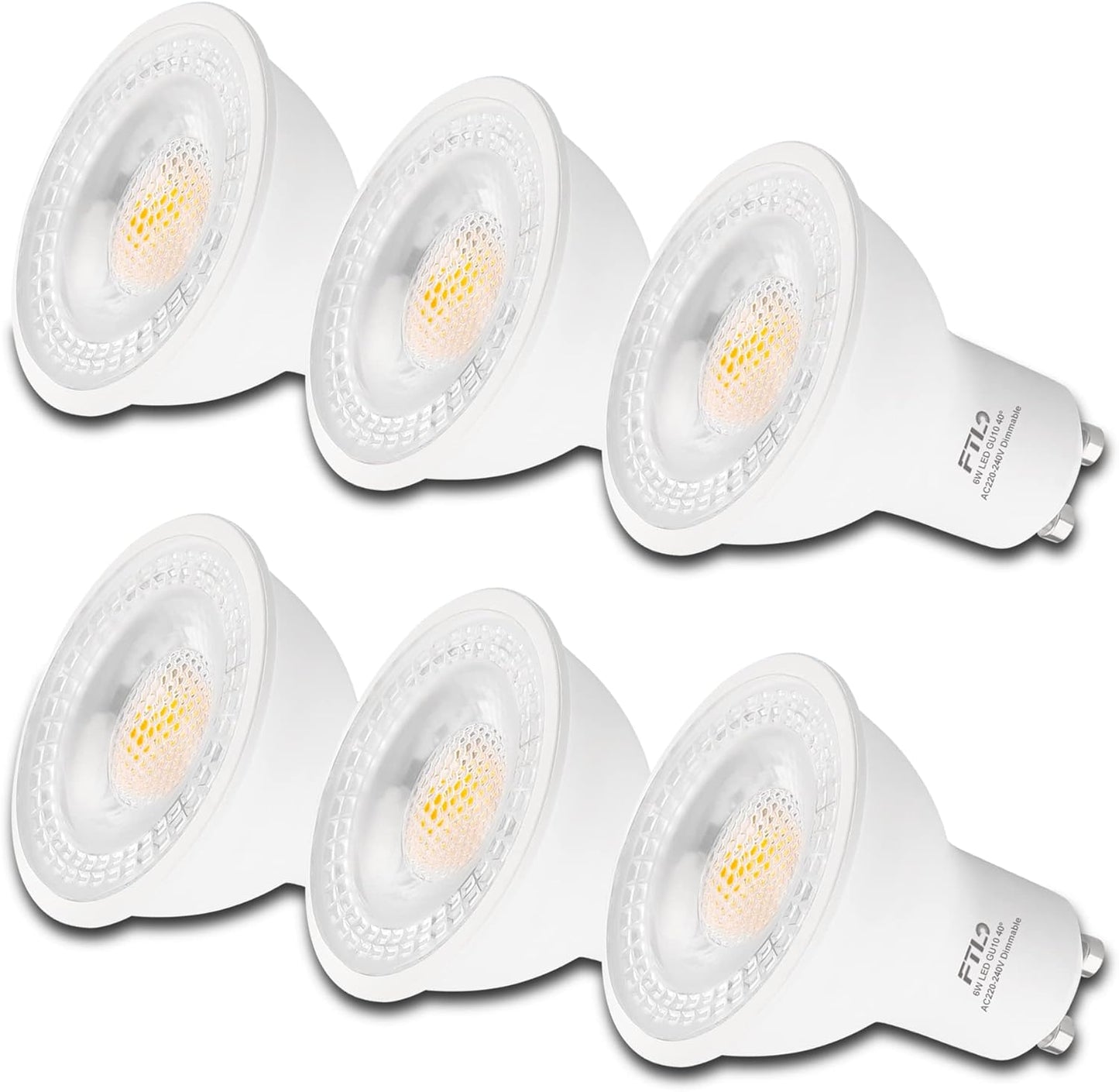 6x GU10 LED Light Bulbs Dimmable Warm White 3000K Downlights 6W 600LM