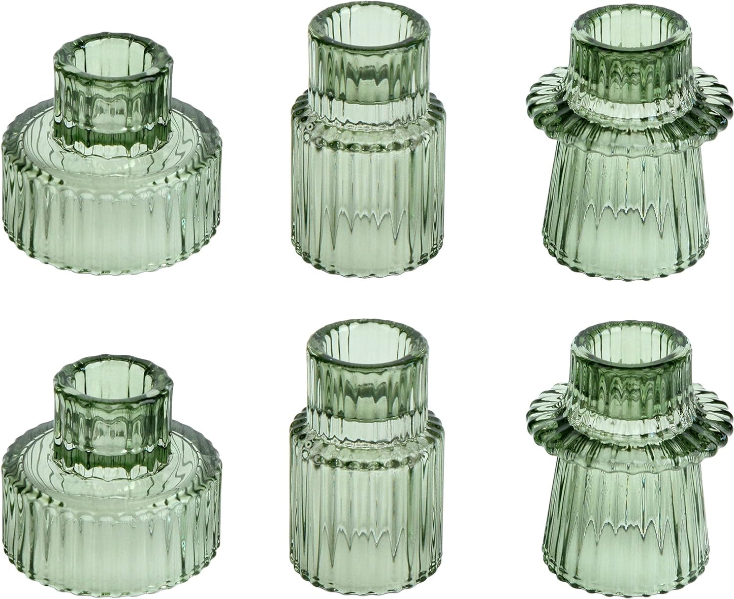 6x Green Glass Candle Holders