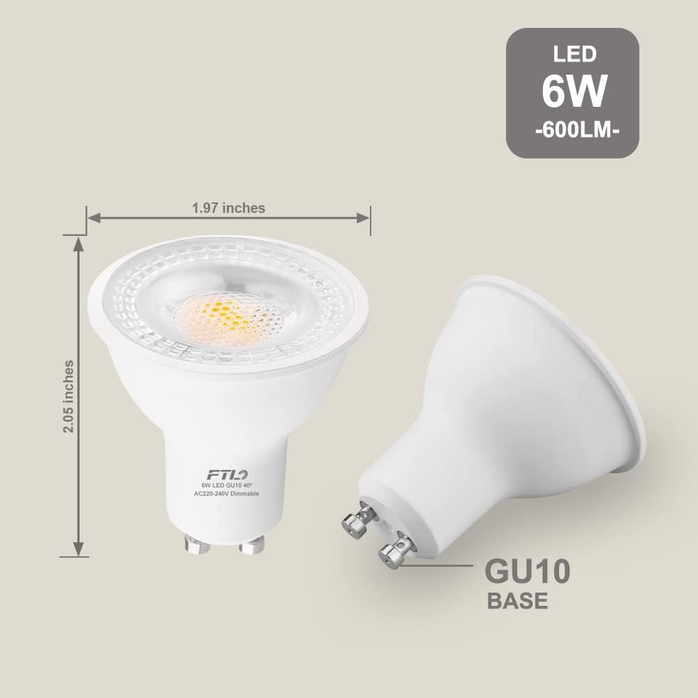 6x GU10 LED Light Bulbs Dimmable Warm White 3000K Downlights 6W 600LM