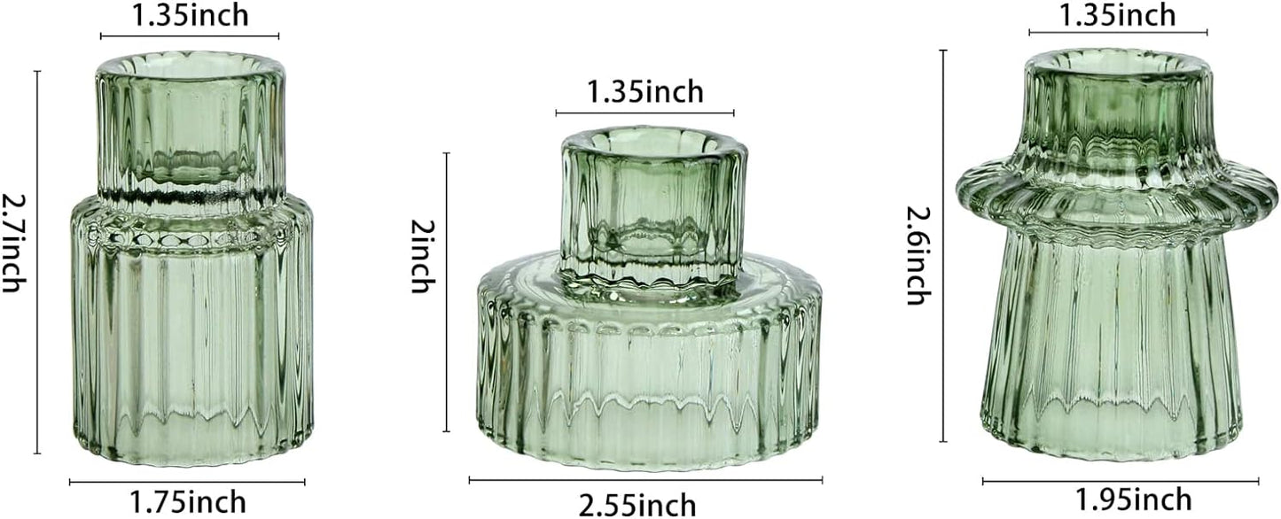 6x Green Glass Candle Holders