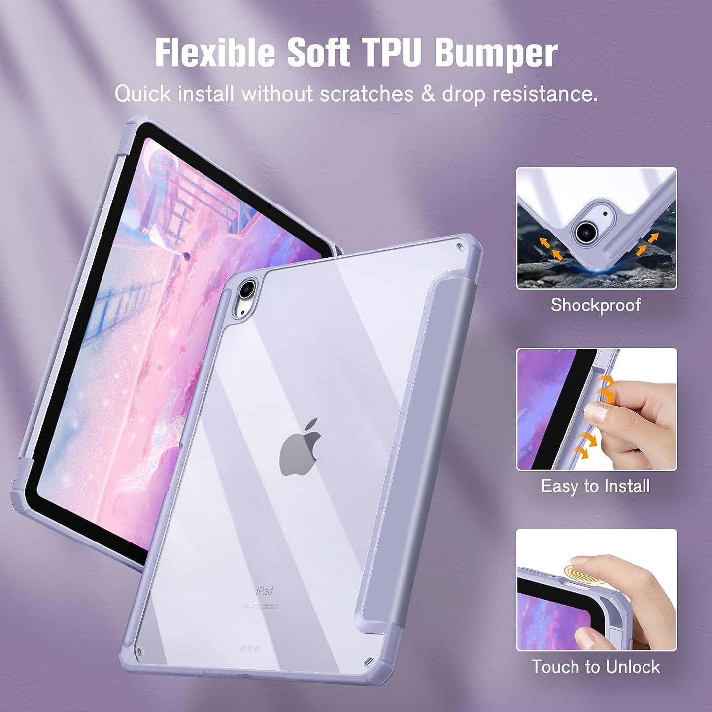 Lilac Purple Hybrid Case Compatible with iPad Air 5th & 4th Gen 2020-2022 10.9"