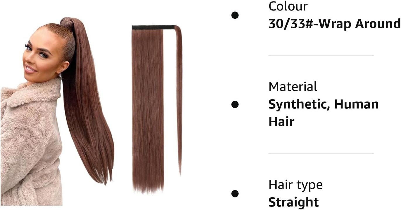 Straight Long Wrap Around Ponytail Extension 28" Brown 30/33# - Synthetic Hair