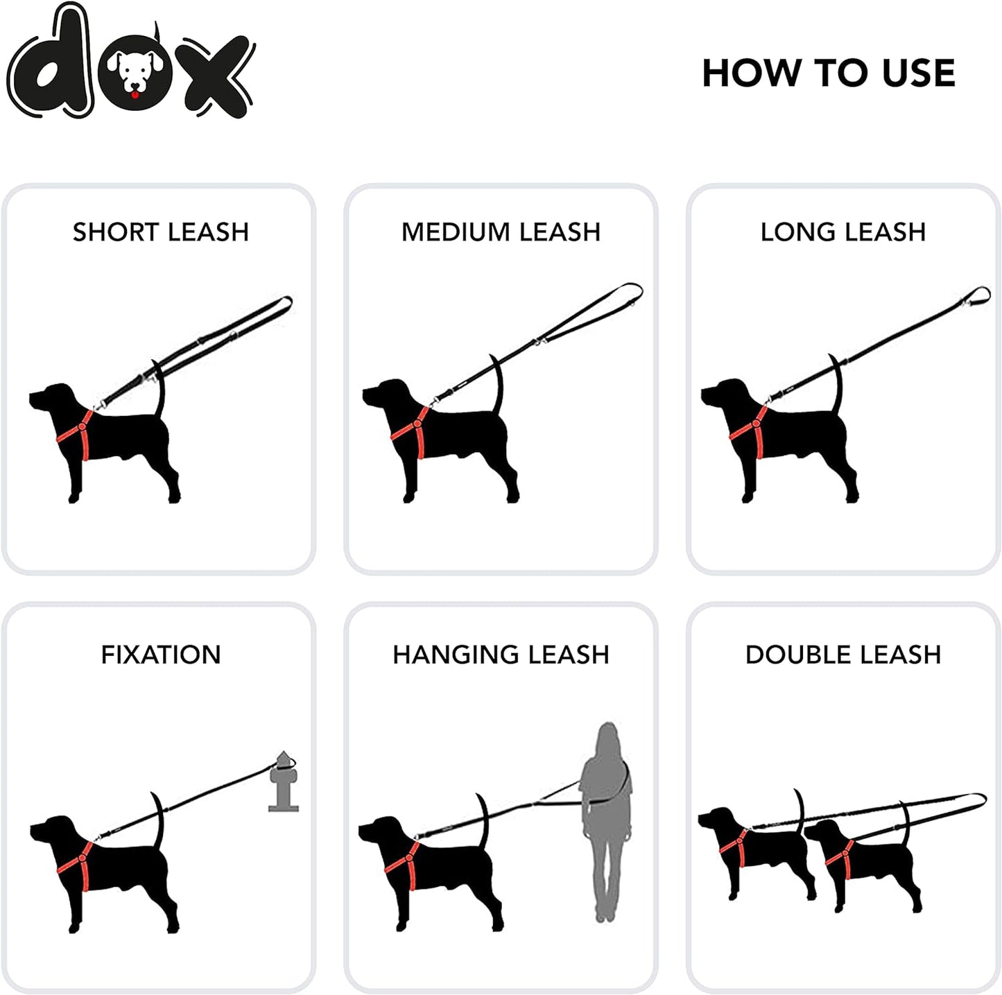 DDOXX Red Nylon Dog Lead - 2m / 3-way Adjustable Dog Training Lead - XS 200cm