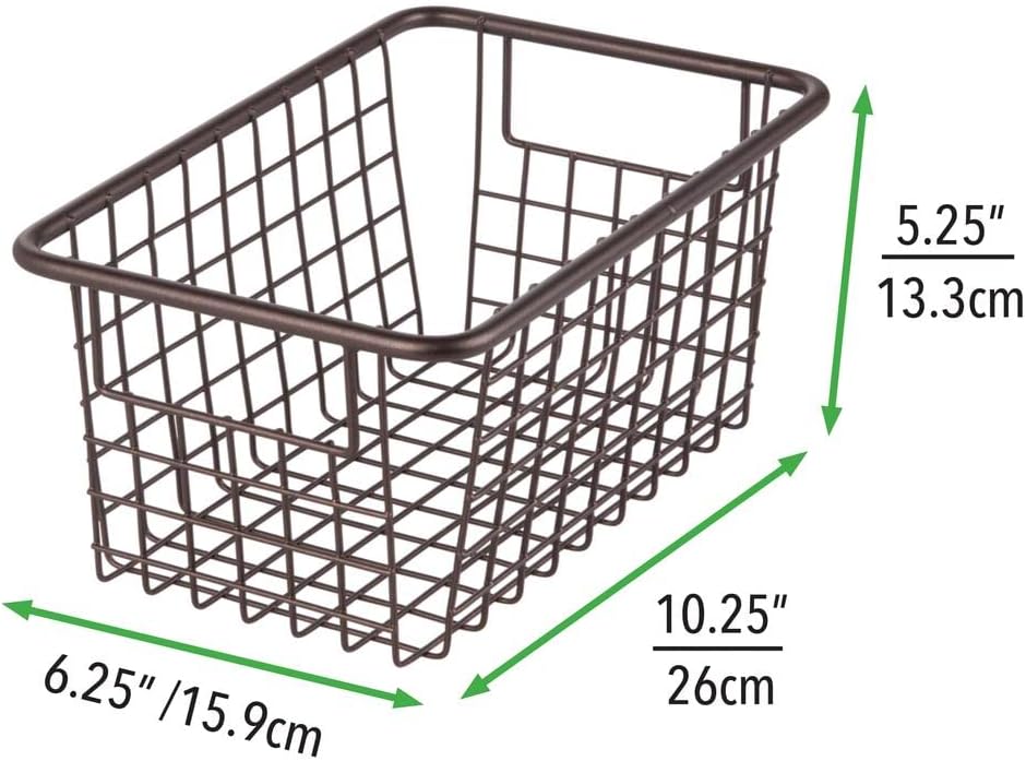 8x mDesign Metal Storage Basket with Handles Rust-Proof Heavy Duty 26cm x 15.9cm