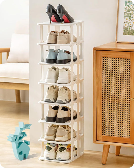 Baffect Narrow Stackable Shoe Rack White - 8 Pair Capacity