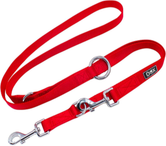 DDOXX Red Nylon Dog Lead - 2m / 3-way Adjustable Dog Training Lead - XS 200cm