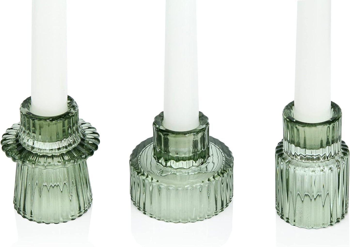 6x Green Glass Candle Holders