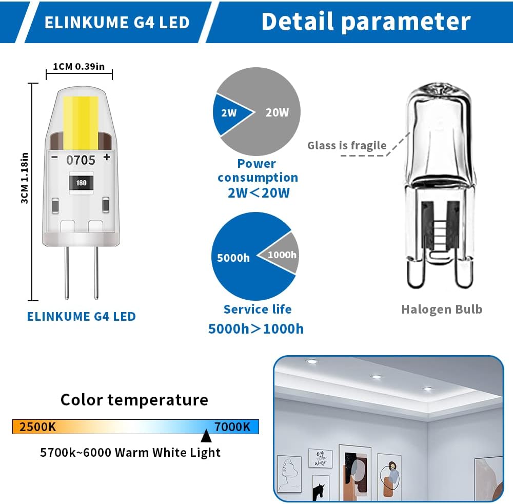 10x LED G4 Dimmable Bulb 2W 95LM Cool White Light 360° Beam Angle 2 Pin DC 12v