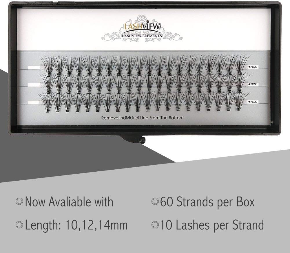 LASHVIEW False Eyelashes 0.10mm 10 Root 12mm Length Soft Grafting C Curl 60 Pack