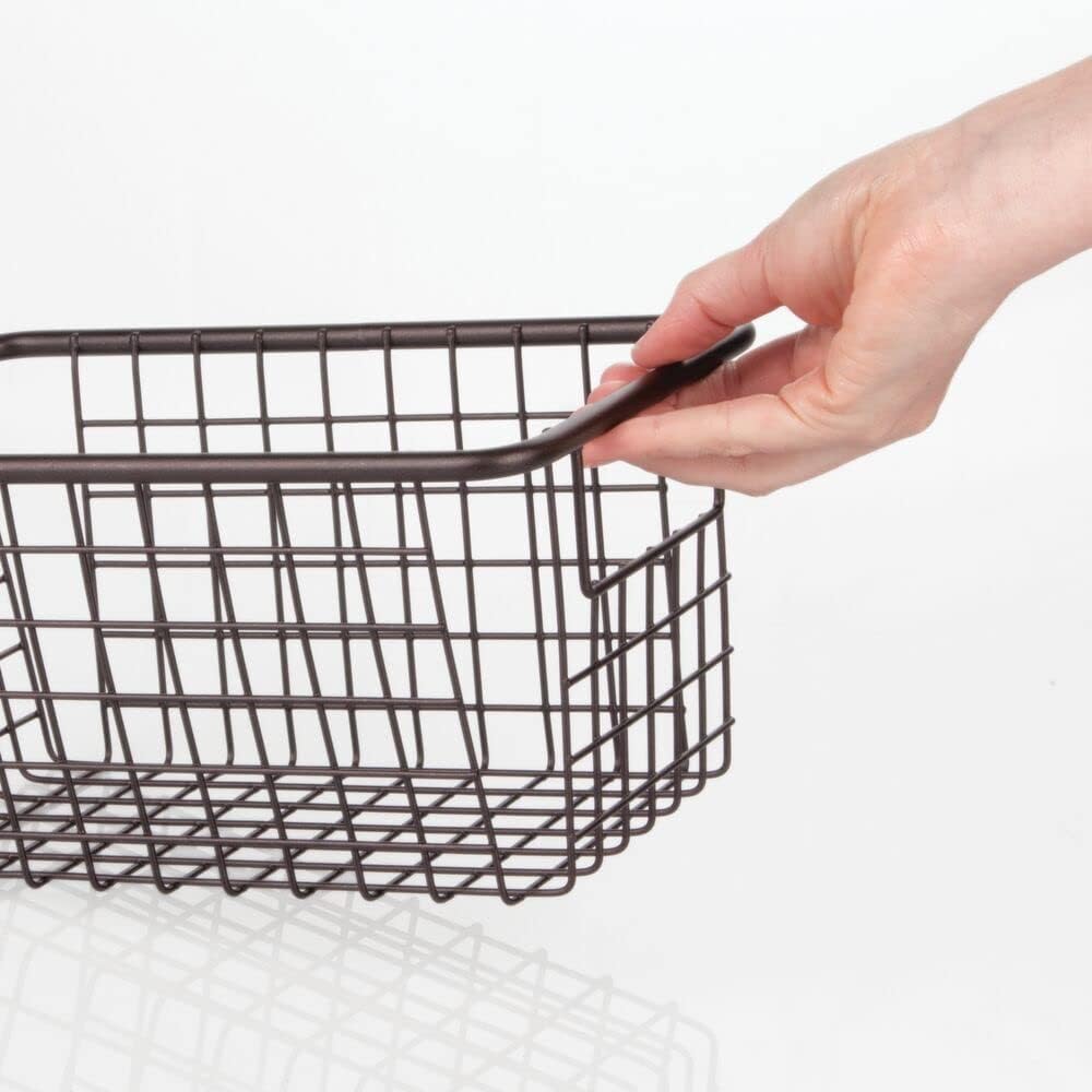 8x mDesign Metal Storage Basket with Handles Rust-Proof Heavy Duty 26cm x 15.9cm