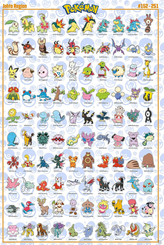 Pokémon Johto Region English List #152-251 - 61x91.5cm