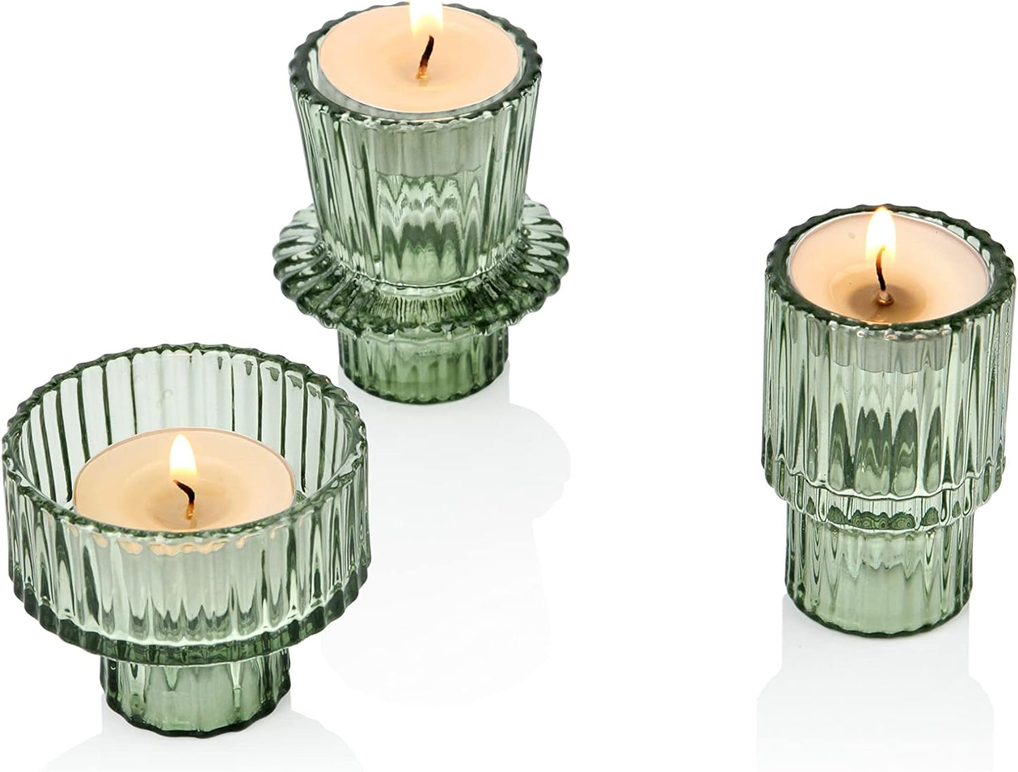 6x Green Glass Candle Holders