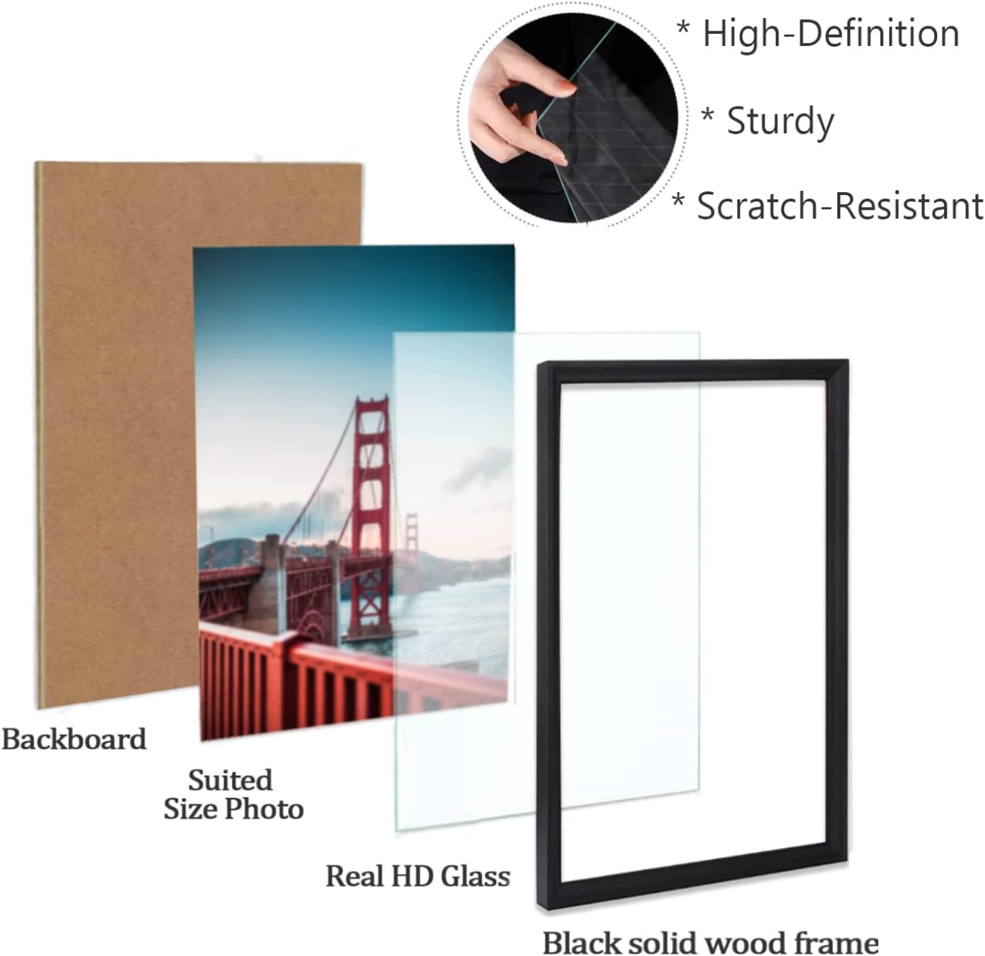 4x 8x10" Black Photo Frame Wooden With Glass Front