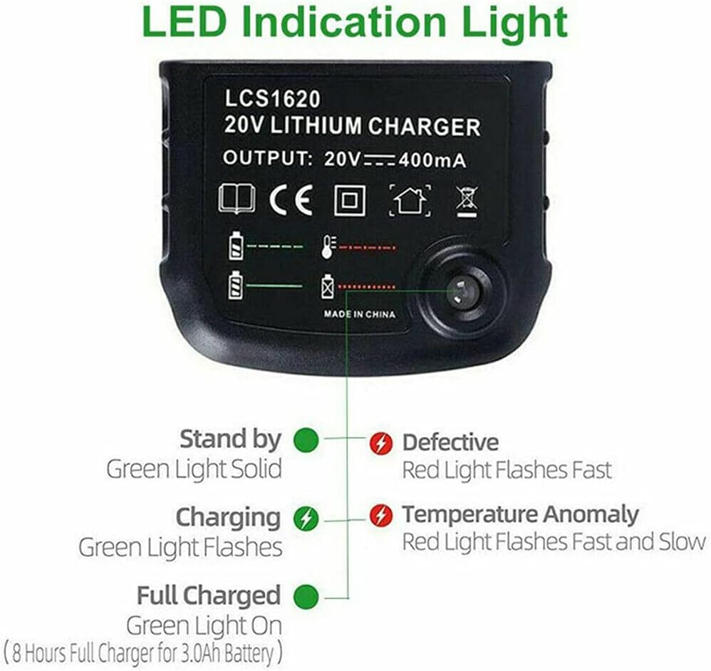 LithiumIon Battery Charger Replacement LCS1620 for Black & Decker 14.4V 18V 20V