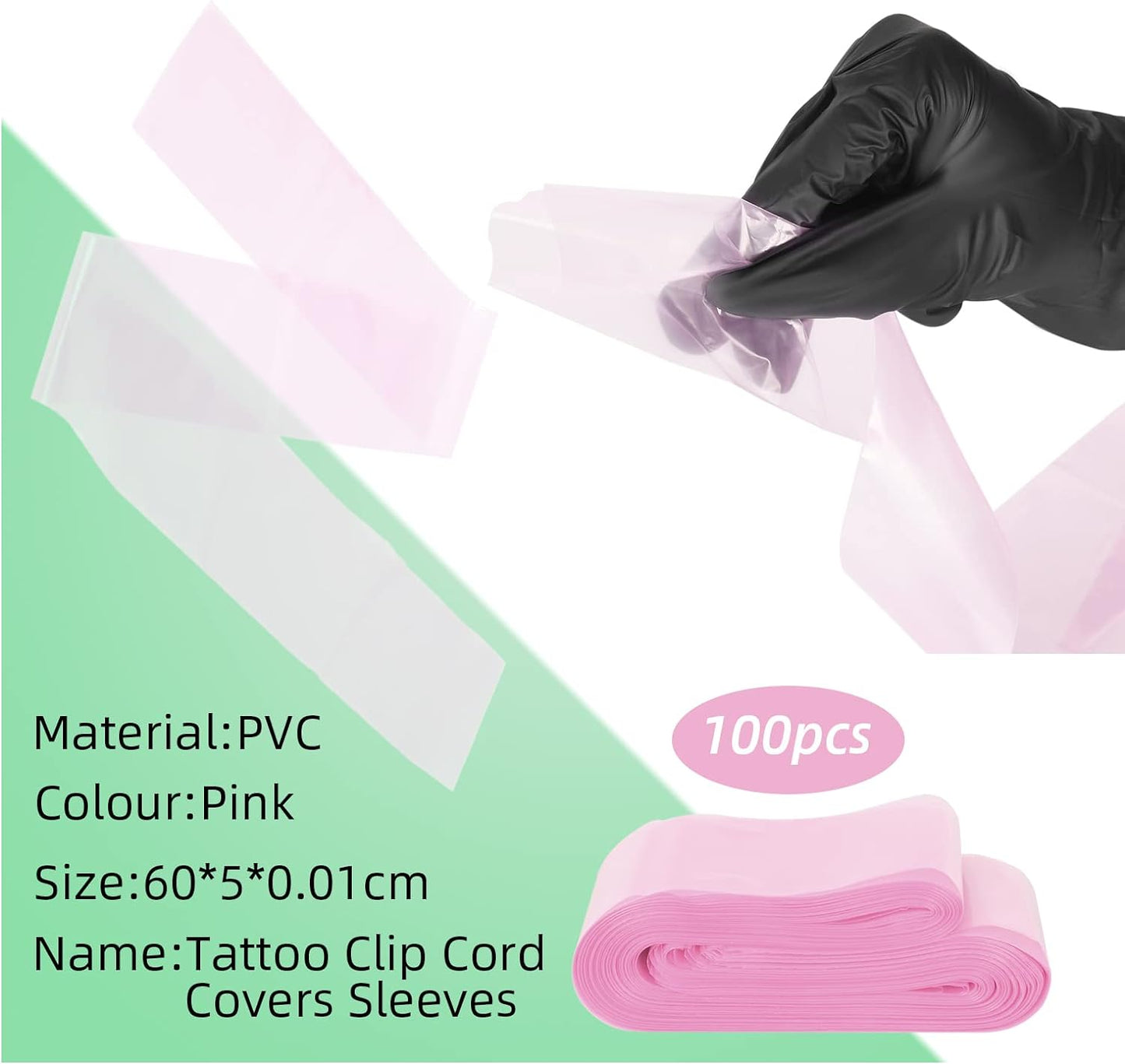 200x Disposable Tattoo Cord Cover Sleeve Bags for Tattoo Machine - Pink - 60cm