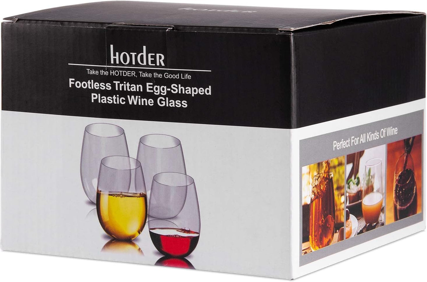 4x Hotder Stemless Plastic Wine Glasses 20oz Unbreakable