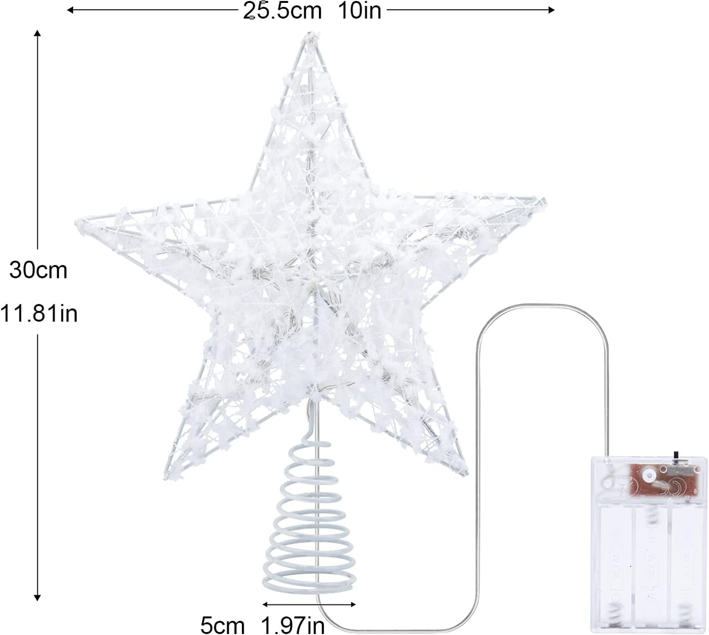 25cm White Metal Christmas Tree Topper Star With LED