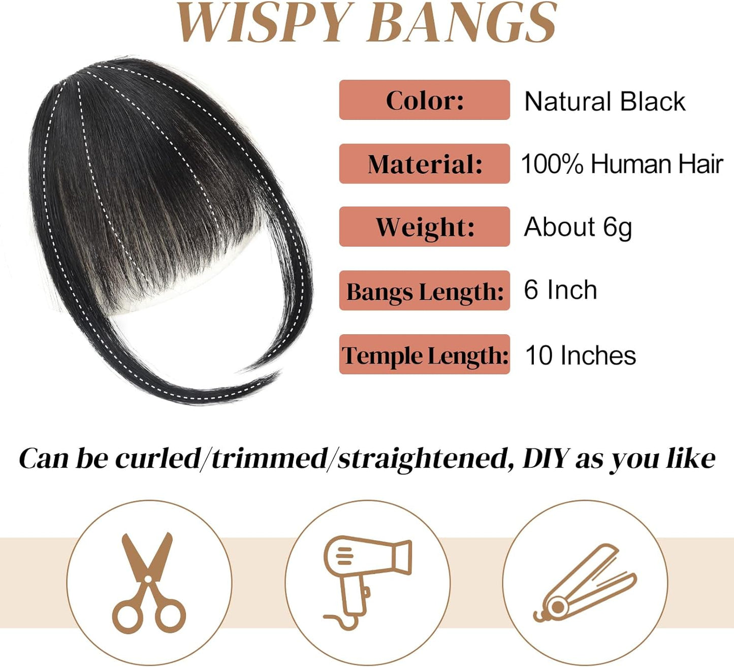 Clip in Fringe 100% Real Human Hair Extention - Natural Black