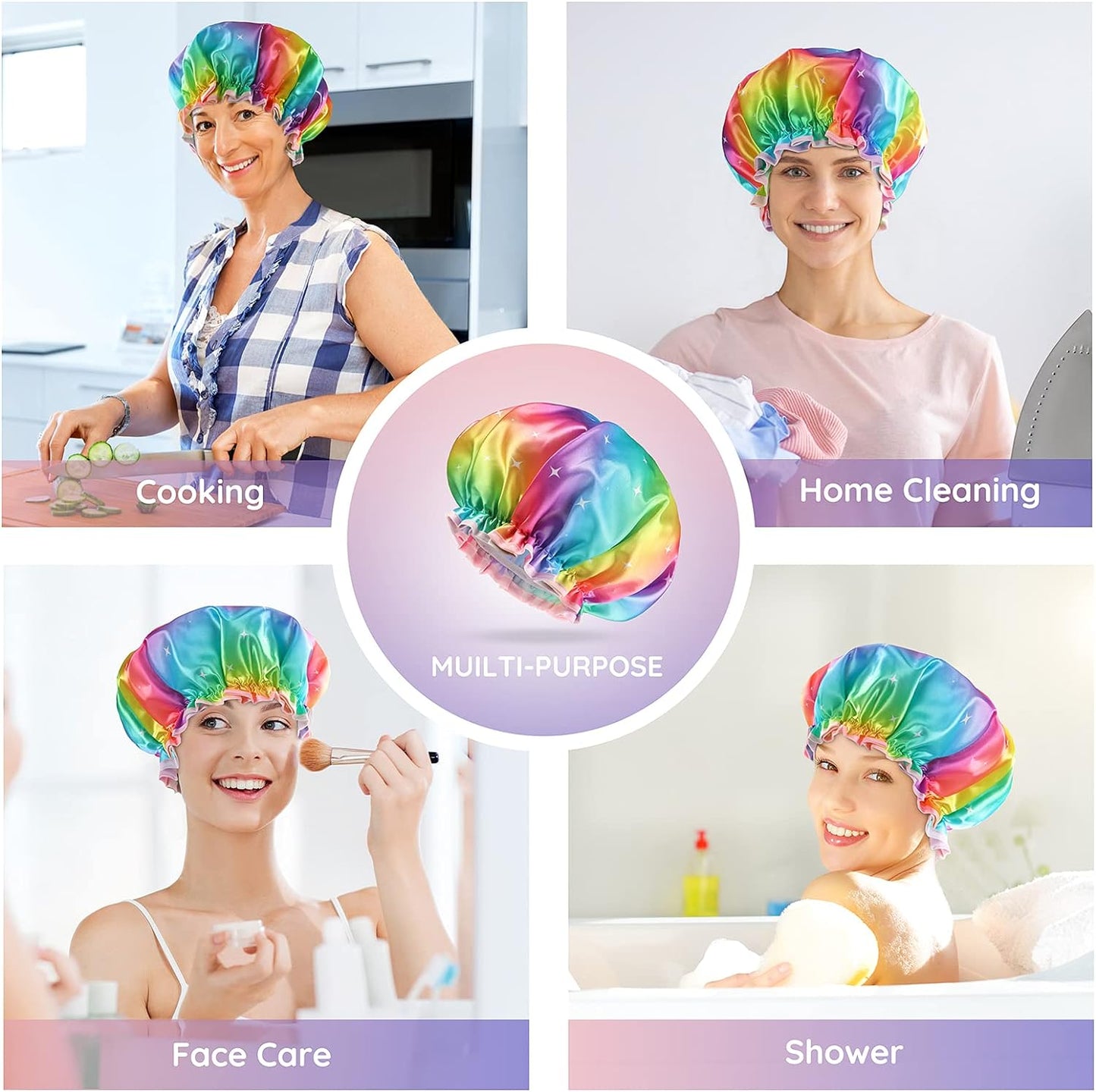 2x Rainbow Shower Cap - Medium