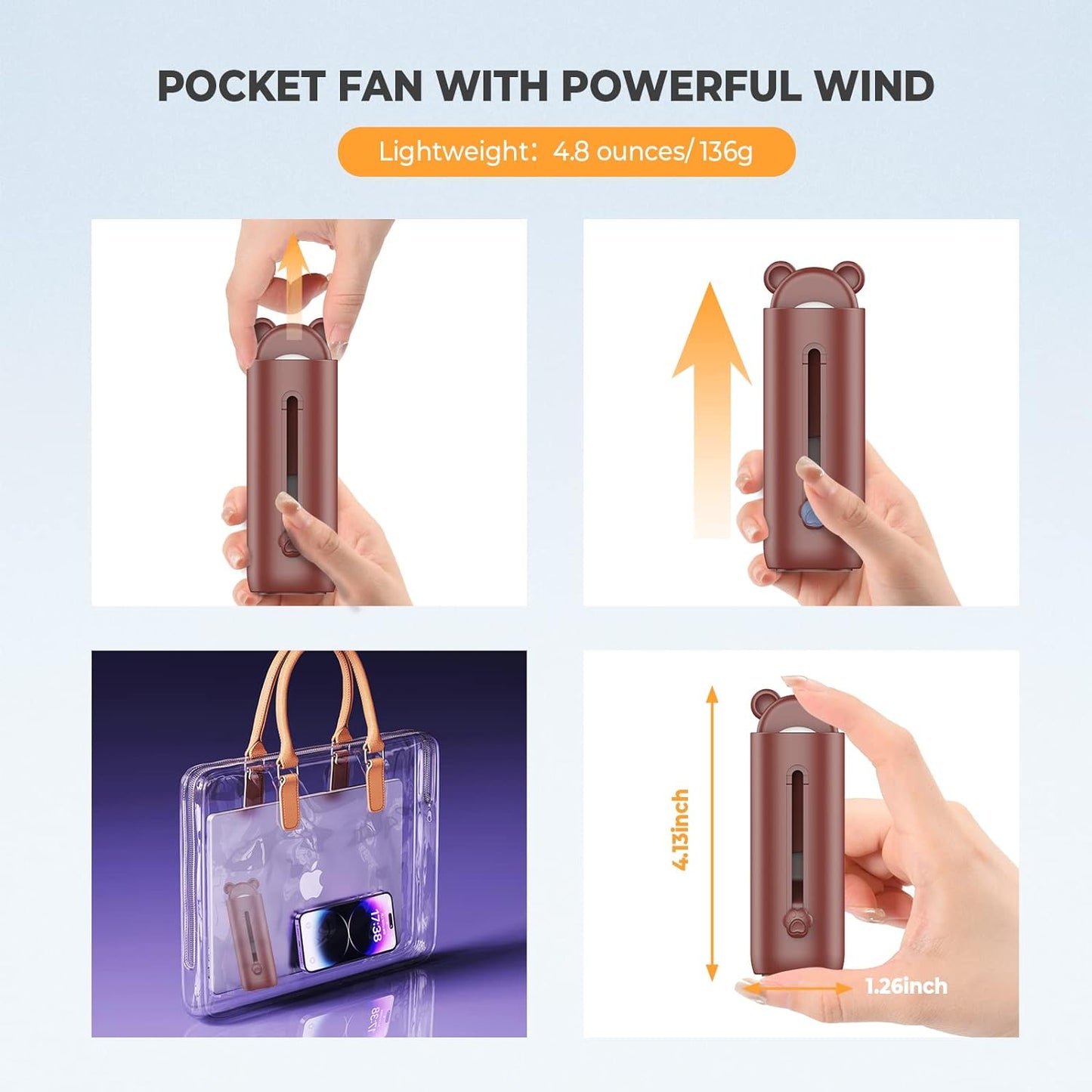 Handheld Portable Pocket Fan - Brown Bear