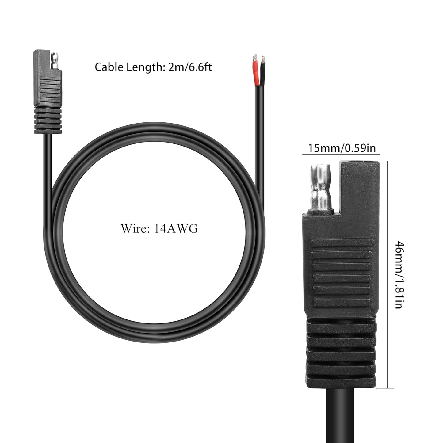 1m 14AWG SAE Connector Extension Cable 2 Pin Quick Disconnect Plug