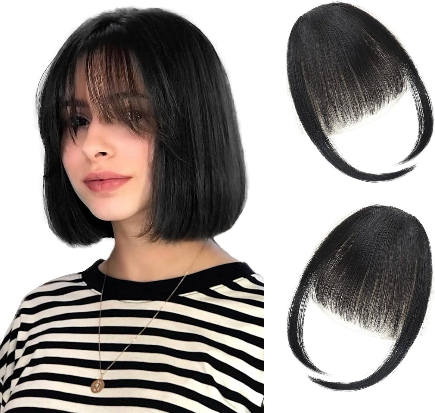 Clip in Fringe 100% Real Human Hair Extention - Natural Black