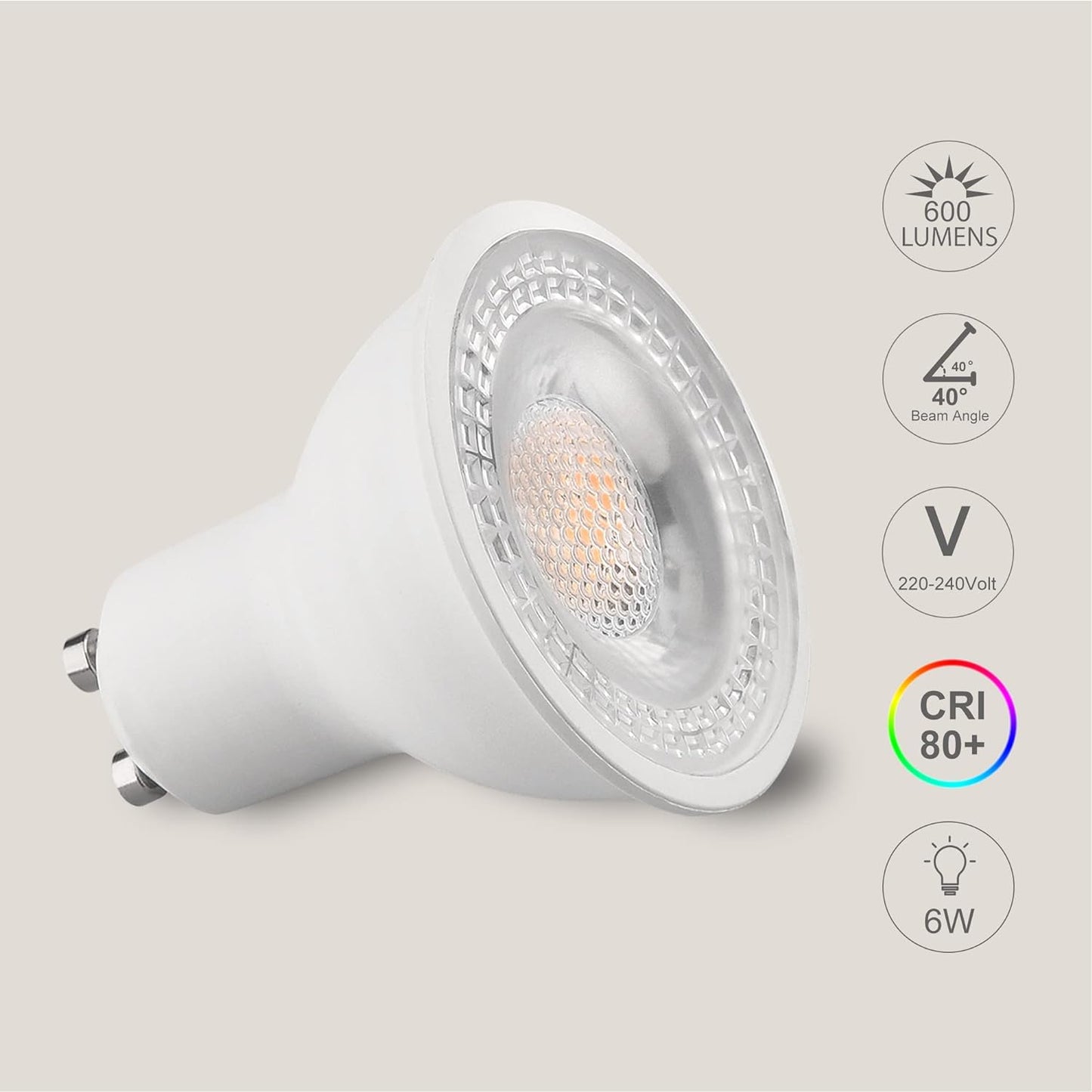 6x GU10 LED Light Bulbs Dimmable Warm White 3000K Downlights 6W 600LM