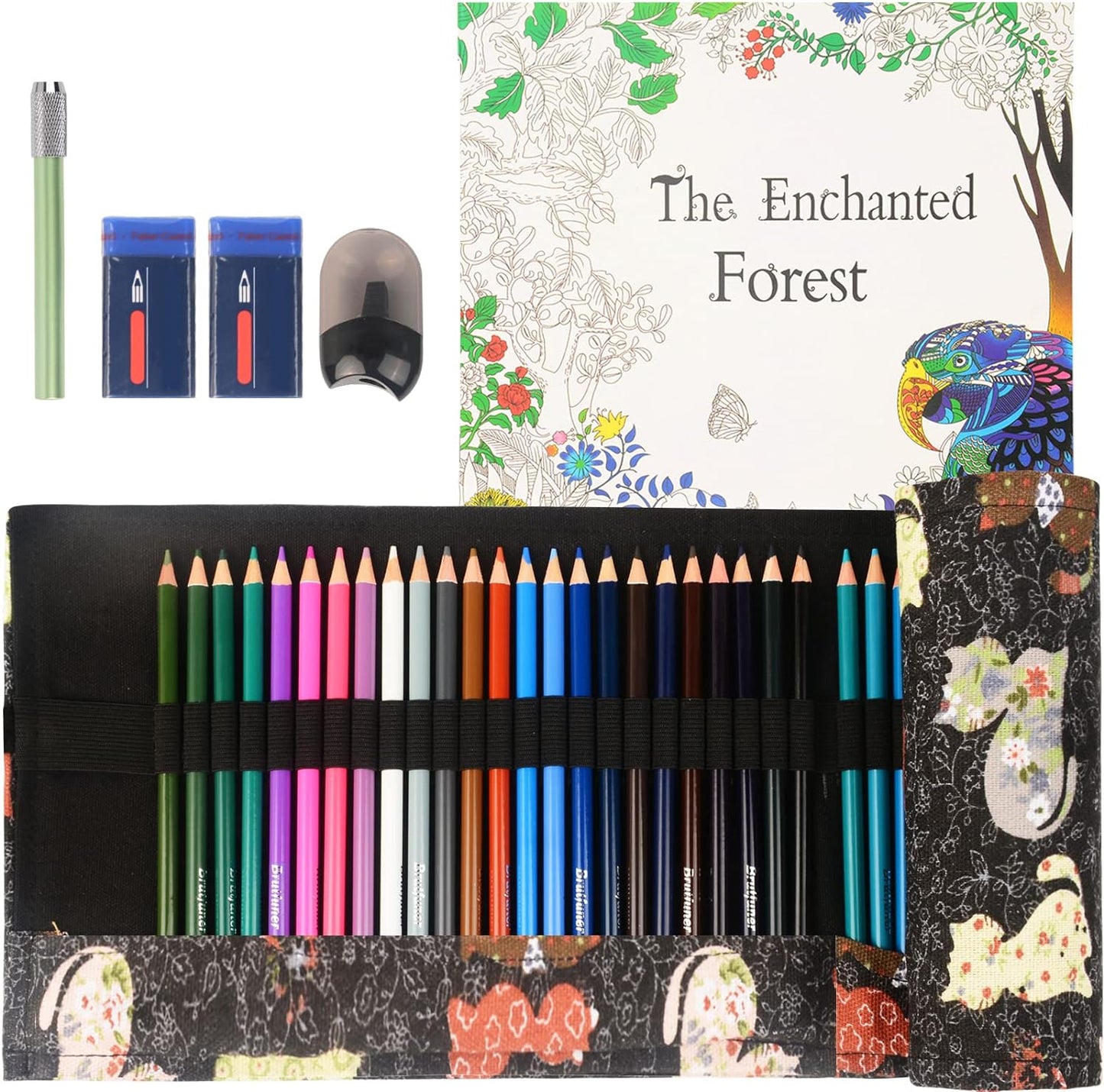 Brutfuner 48 Oily Colored Pencils Set with Enchanted Forest Adult Coloring Book