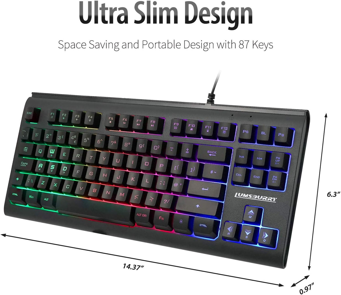 Rainbow LED Backlit 88 Key Gaming Keyboard USB - UK