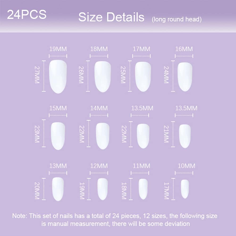 24 Pack False Nails Wavy Line Press Abstract Oval Artificial Nail Tips