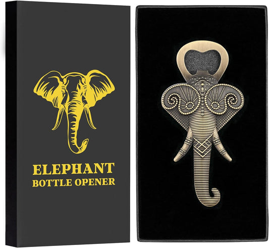 Elephant Beer Bottle Opener With Gift Box & Card - Bronze - 11cm