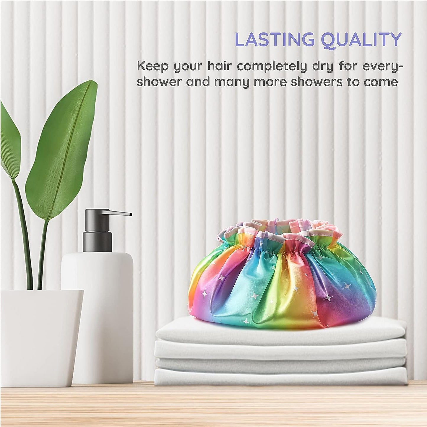 2x Rainbow Shower Cap - Medium