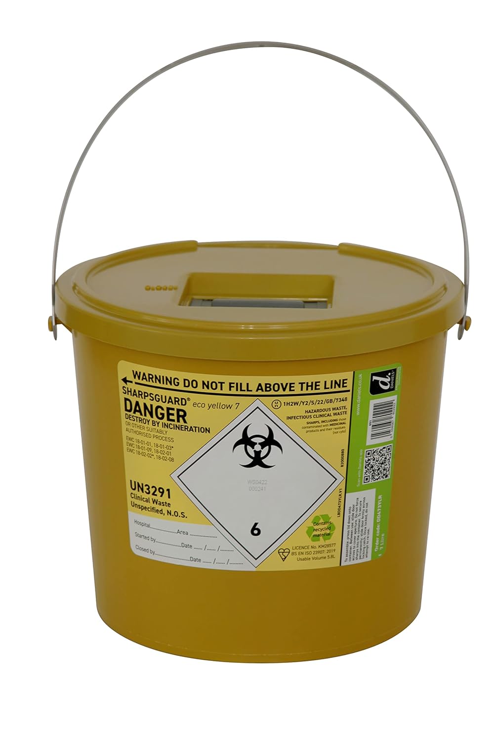 Pack of 2 Munitech Sharps Bin 7L Yellow Container for Needle Disposal