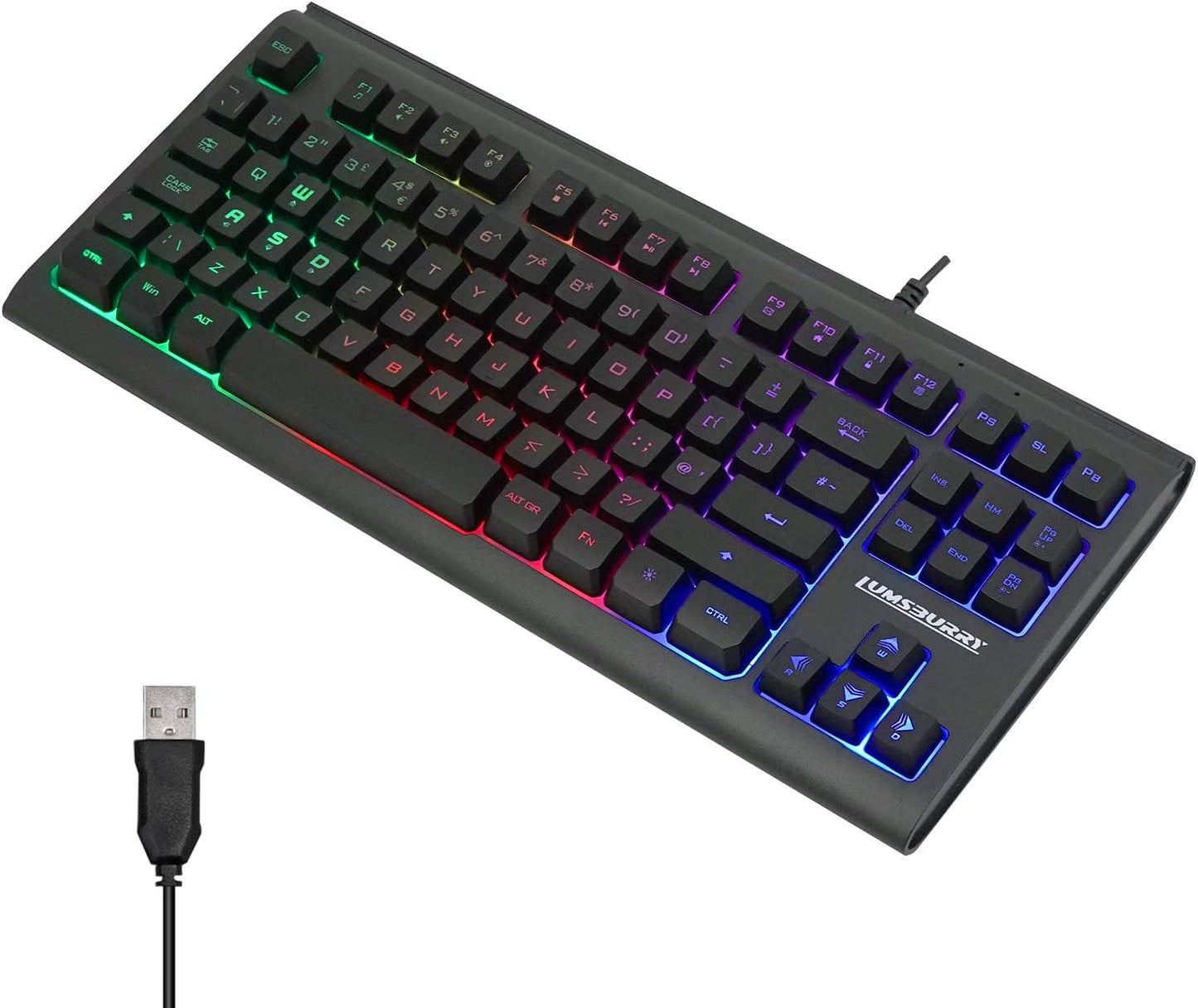 Rainbow LED Backlit 88 Key Gaming Keyboard USB - UK