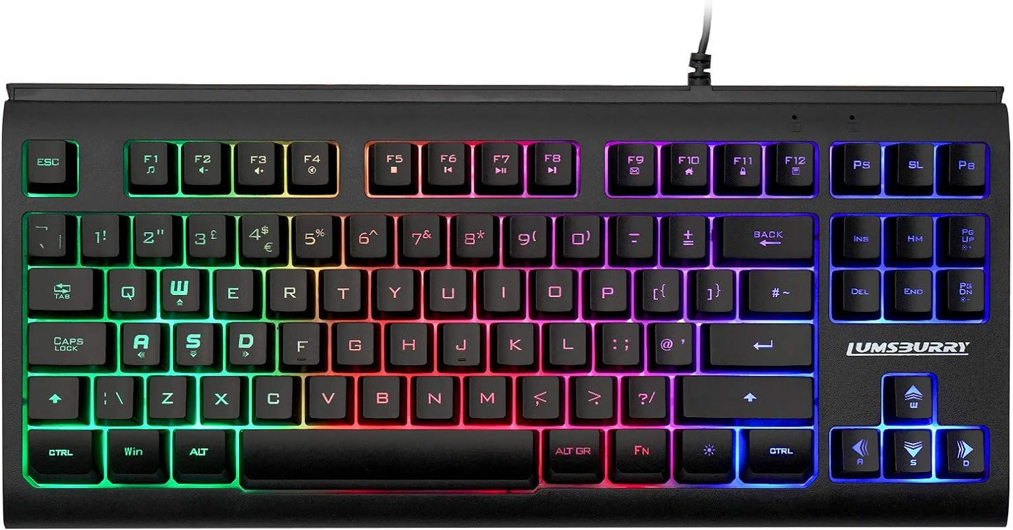 Rainbow LED Backlit 88 Key Gaming Keyboard USB - UK