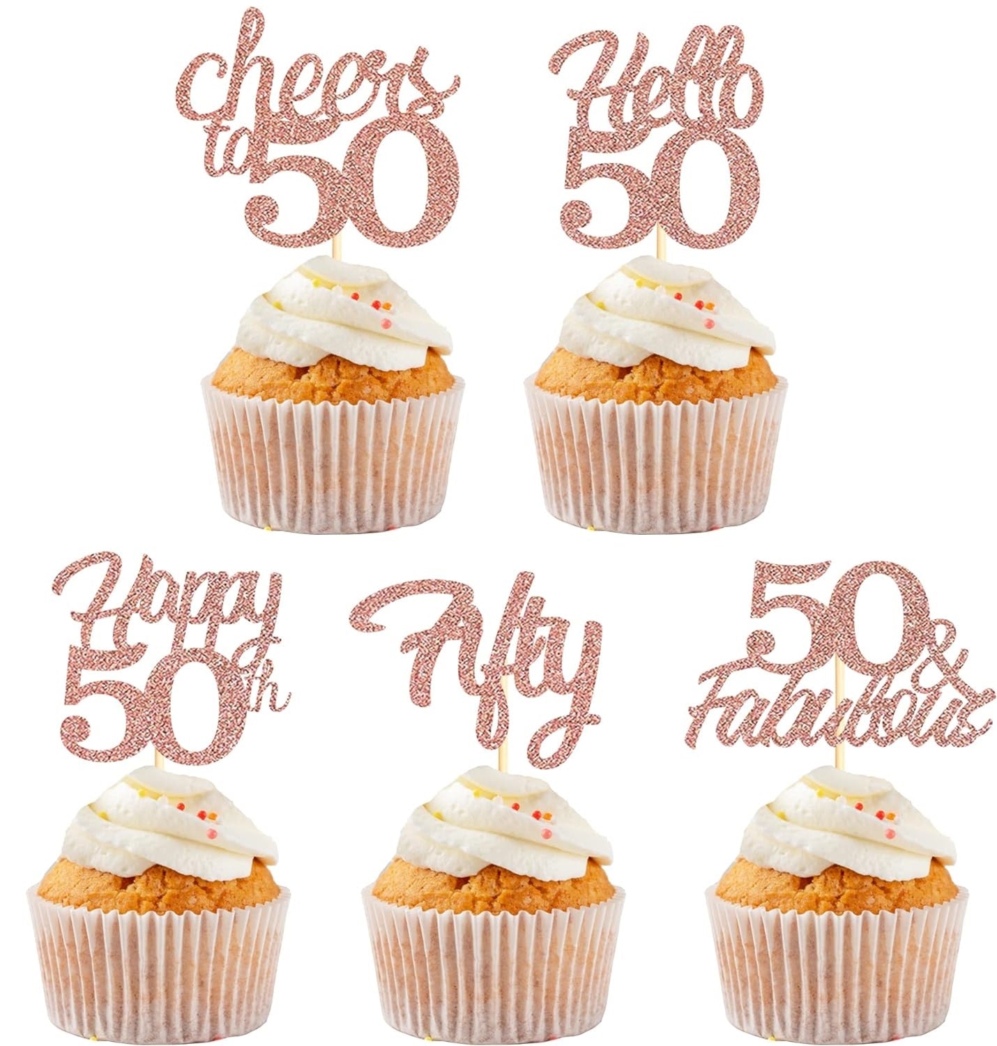 25x Rose Gold Glitter 50th Birthday Cupcake Toppers