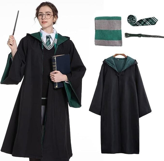 Wizard Cloak Magic Robe Fancy Dress Costume Tie Scarf Wand Adults Size Medium