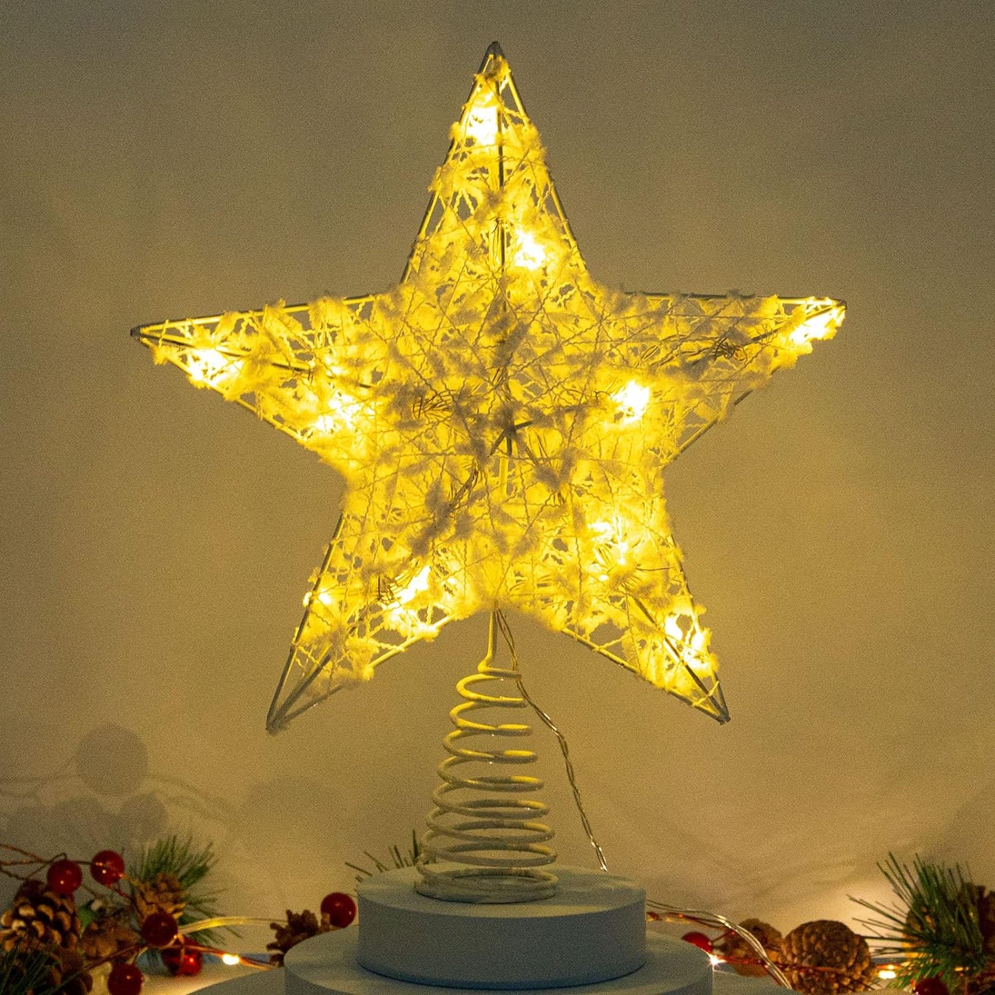 25cm White Metal Christmas Tree Topper Star With LED