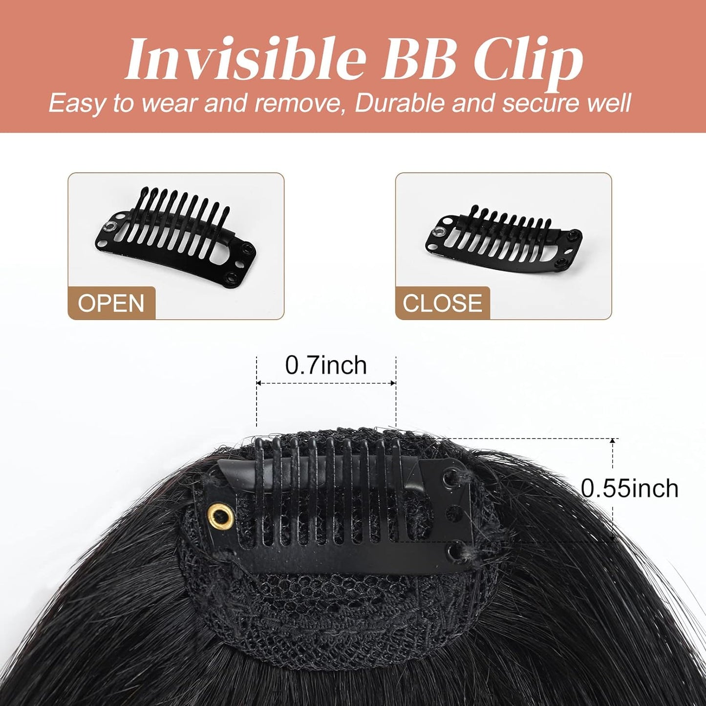 Clip in Fringe 100% Real Human Hair Extention - Natural Black