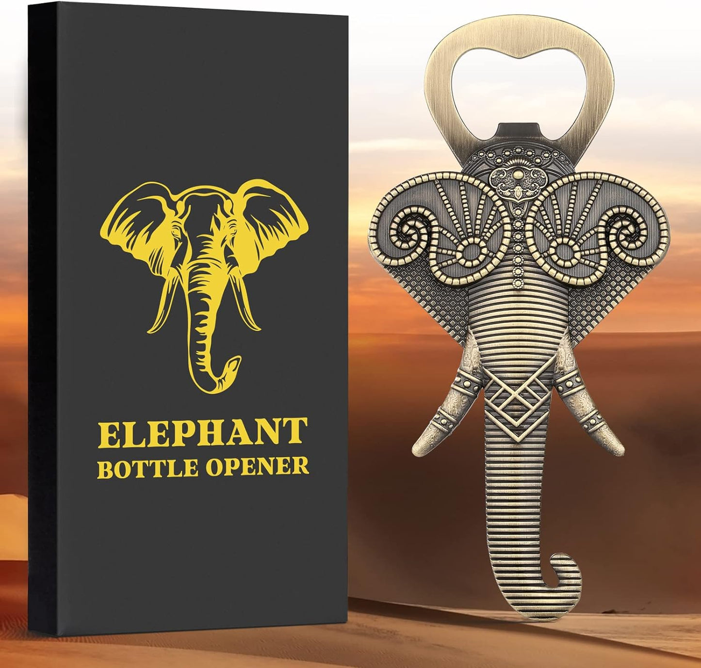 Elephant Beer Bottle Opener With Gift Box & Card - Bronze - 11cm