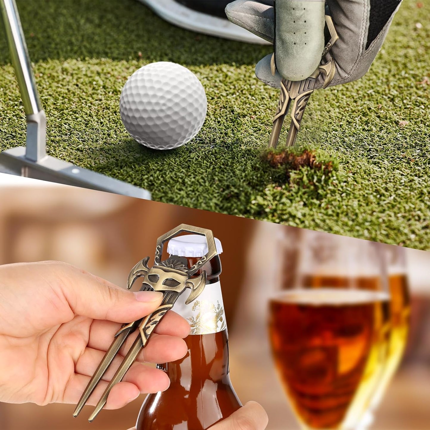 Metal 2 in 1 Golf Divot Repair Tool & Bottle Opener With Gift Box & Card Bronze