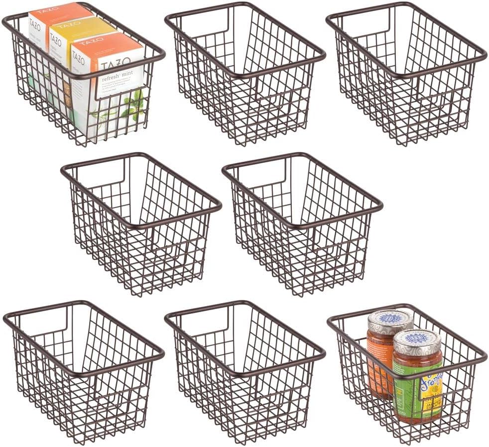 8x mDesign Metal Storage Basket with Handles Rust-Proof Heavy Duty 26cm x 15.9cm