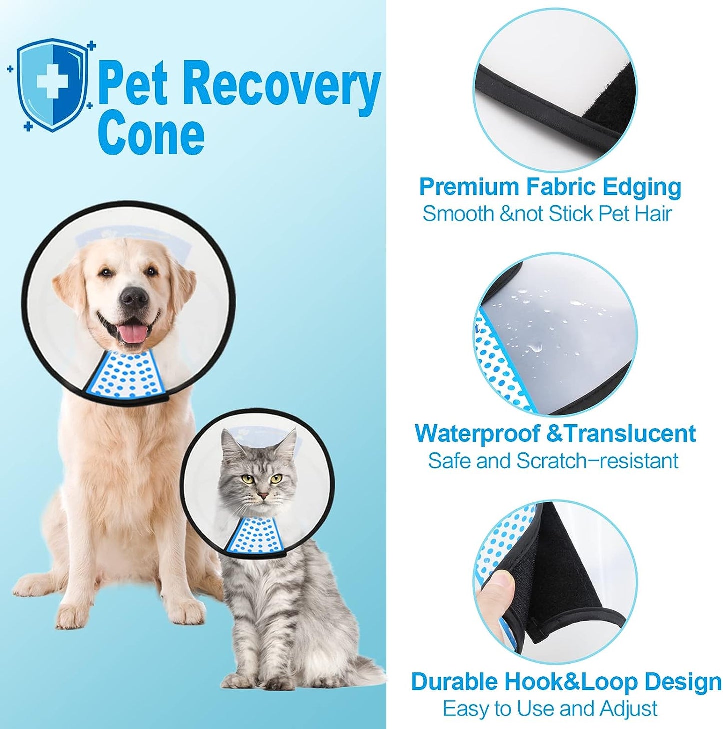 Supet Large Dog Cone Adjustable Pet Recovery Collar Grey 30cm - 34cm Neck