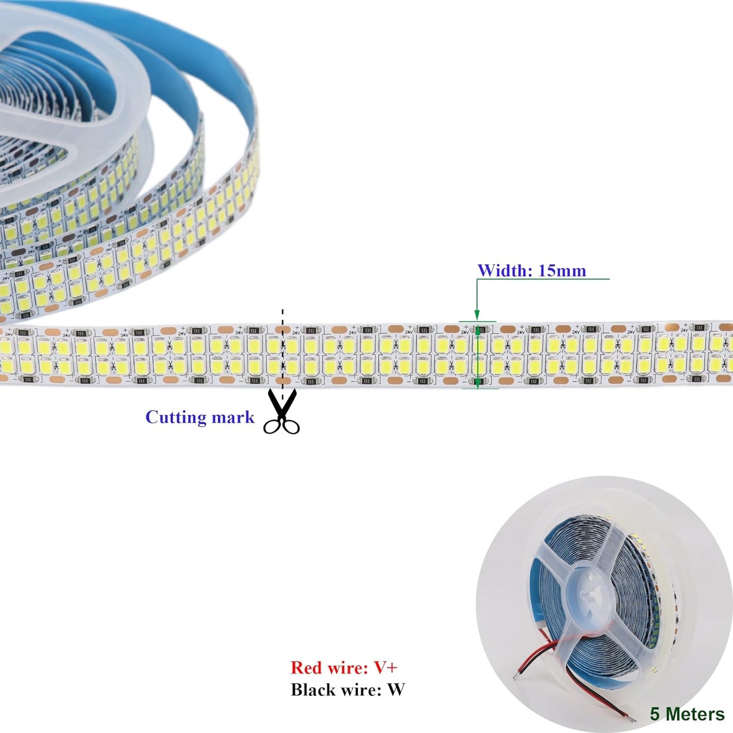 5M Double Row Warm White 24V 2400 LED Flexible Strip Tape Light