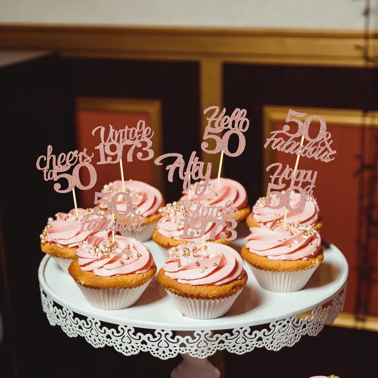 25x Rose Gold Glitter 50th Birthday Cupcake Toppers